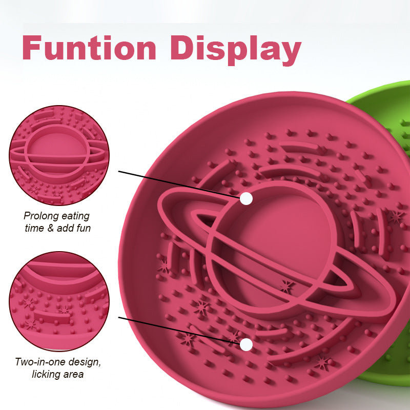 Apricot Silicone Planet Slow Feeder Dog Bowl - 2-in-1 Anti-Choke Lick Mat for Healthy Eating & Fun