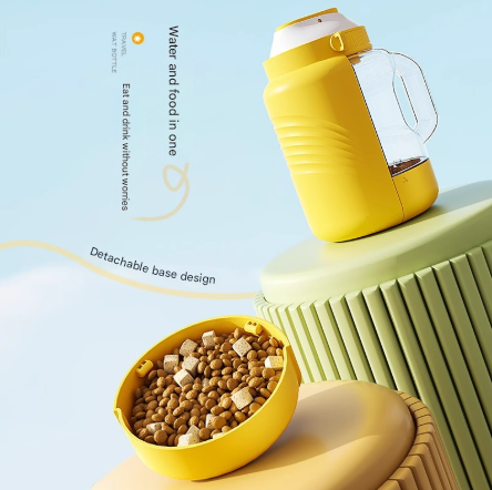 White Large Capacity 2-in-1 Pet Travel Water & Food Bottle Dispenser - Portable Outdoor Dog Feeder with Shoulder Strap